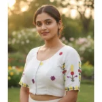 Generic Women's Cambric Cotton Round Neck Padded Blouse (White, 38 Ready Size (Self-Alterable 36–40) - Image 2