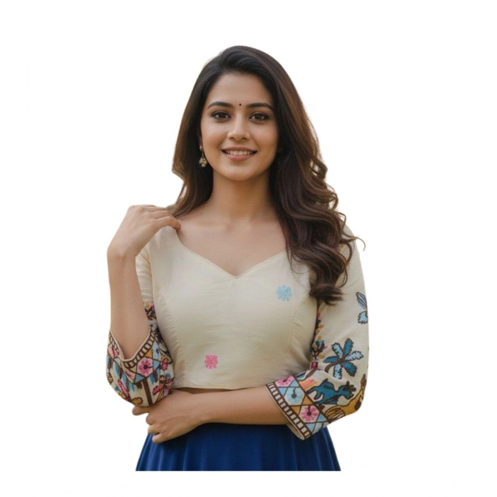 White Cambric Cotton Padded Blouse for Women