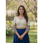 Generic Women's Cambric Cotton Round Neck Padded Blouse (White, 38 Ready Size (Self-Alterable 36–40) - Image 3