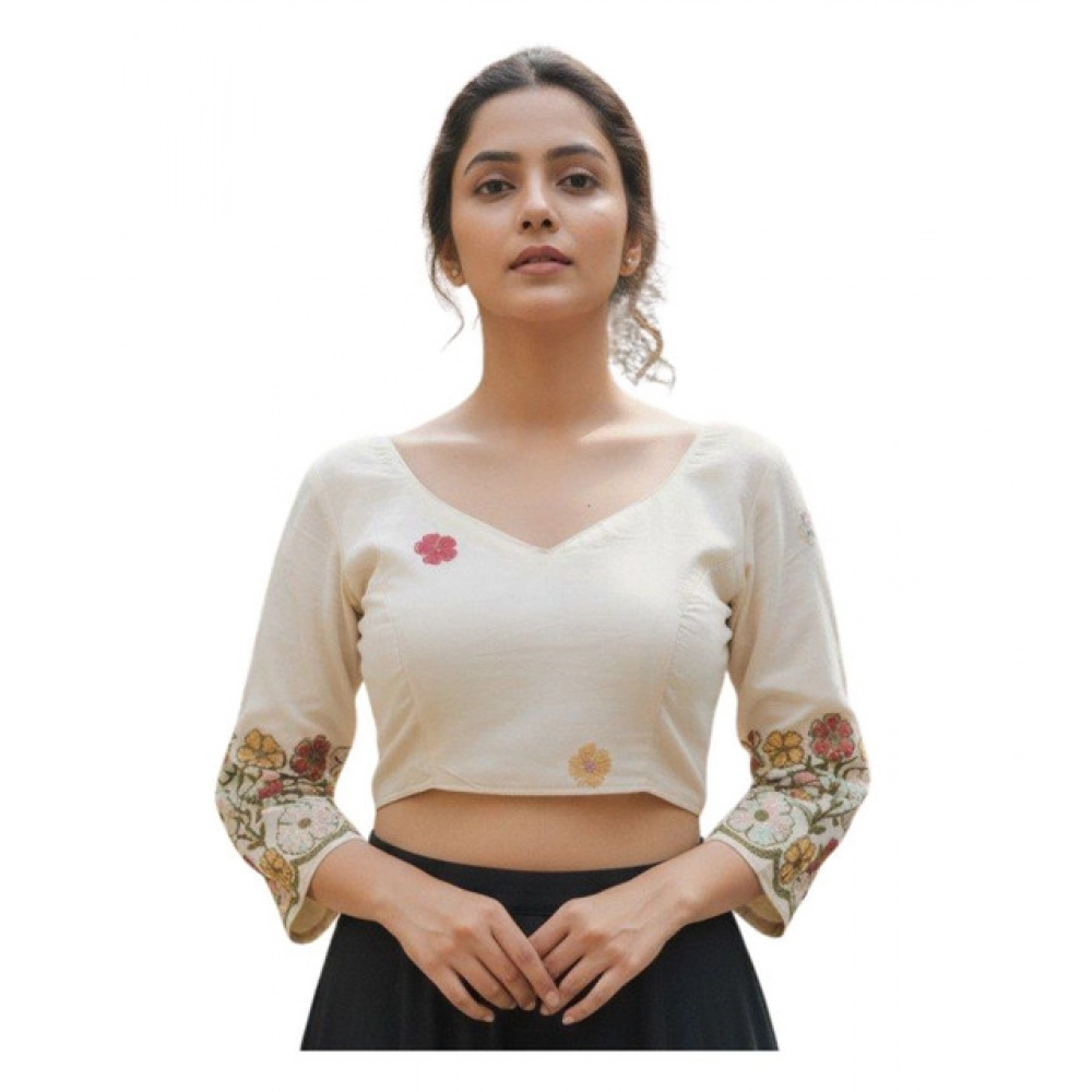 White Cambric Cotton Padded Blouse for Women