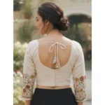 Generic Women's Cambric Cotton Round Neck Padded Blouse (White, 38 Ready Size (Self-Alterable 36–40) - Image 4