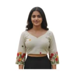 White Cambric Cotton Padded Blouse for Women