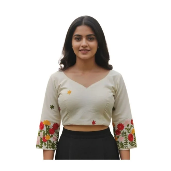 White Cambric Cotton Padded Blouse for Women