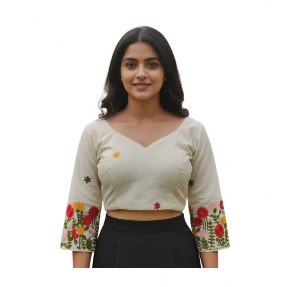 White Cambric Cotton Padded Blouse for Women