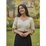 Generic Women's Cambric Cotton Round Neck Padded Blouse (White, 38 Ready Size (Self-Alterable 36–40) - Image 4