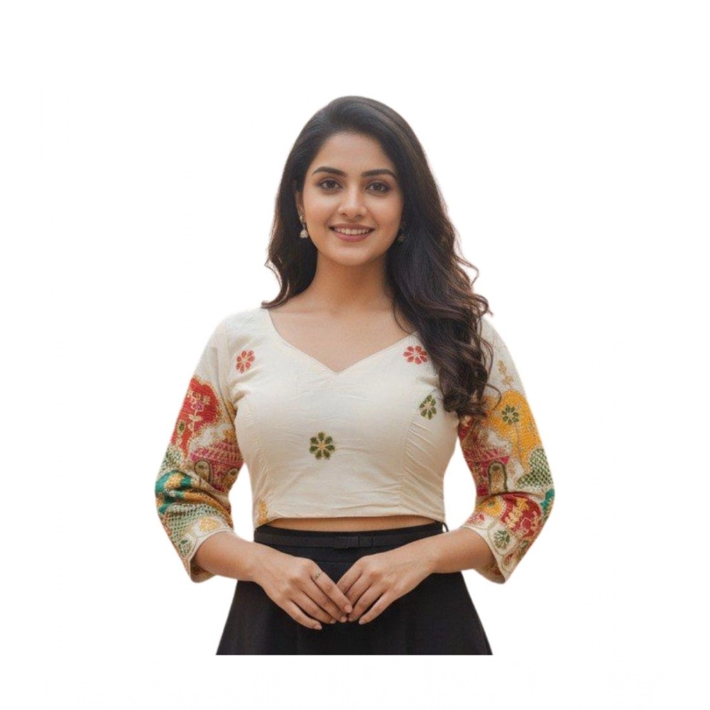 White Cambric Cotton Padded Blouse for Women