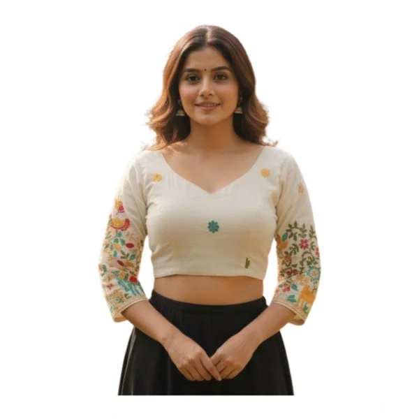 White Cambric Cotton Padded Blouse for Women