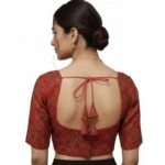 Generic Women's Ajrakh Cotton Round Neck Padded Blouse (Red, 38 Ready Size (Self-Alterable 36–40) - Image 2