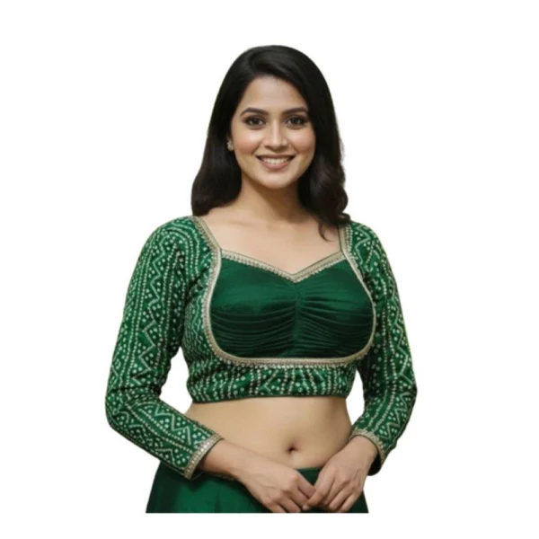 Green Rayon Sabyasachi Style Padded Blouse for Women