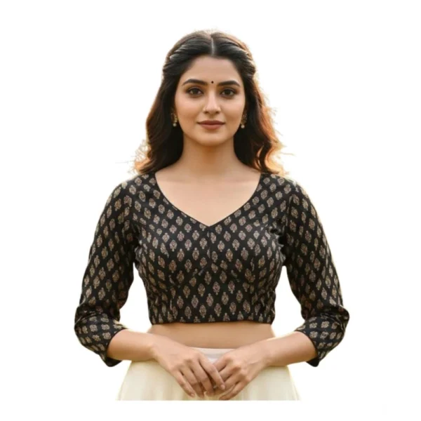 Black Ajrakh Cotton Halter Neck Padded Blouse