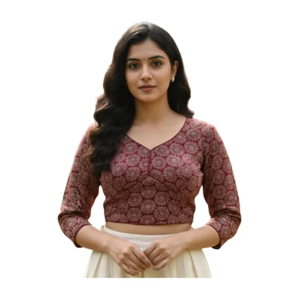 Maroon Ajrakh Cotton Halter Neck Padded Blouse