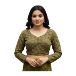 Olive Green Ajrakh Cotton Halter Neck Padded Blouse