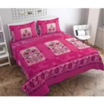 Premium Pink Fleece Floral Printed Double Warm Bedsheet with Pillow Covers