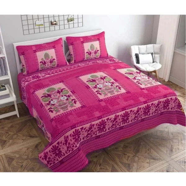 Premium Pink Fleece Floral Printed Double Warm Bedsheet with Pillow Covers
