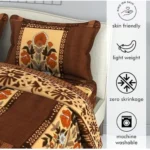 Generic Fleece Floral Printed Double Polar Warm Bedsheet with 2 Pillow Cover (Brown) - Image 3