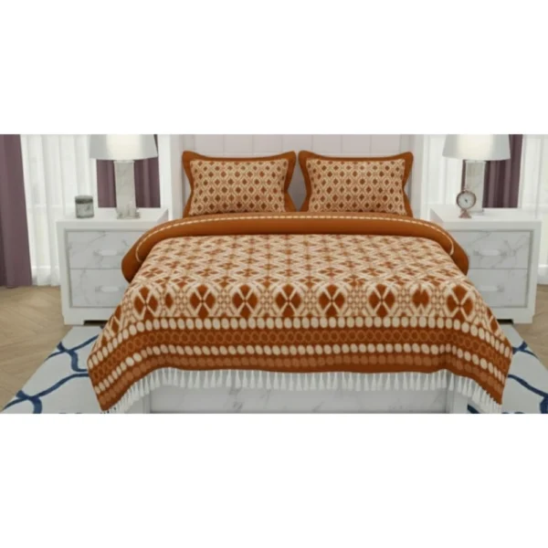 Orange Fleece Geometric Double Warm Bedsheet with Pillow Covers