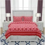 Generic Fleece Geometric Double Polar Warm Bedsheet with 2 Pillow Cover (Red)