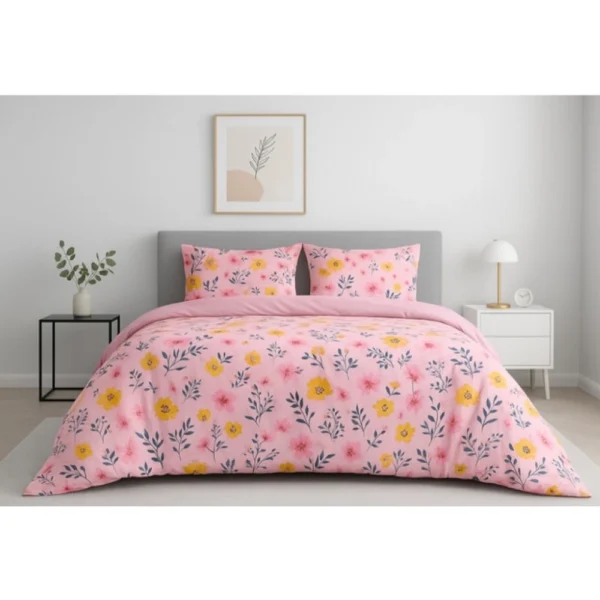 Generic Microfiber Floral Printed Double Bedsheet with 2 Pillow Covers (Pink)