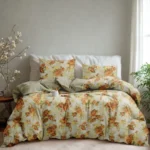 Generic beige microfiber floral printed double bedsheet with 2 pillow covers