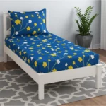 Generic blue microfiber floral printed single bedsheet with 1 pillow cover