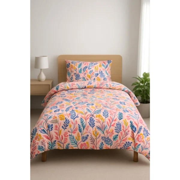 Generic multicolor microfiber floral printed single bedsheet with 1 pillow cover