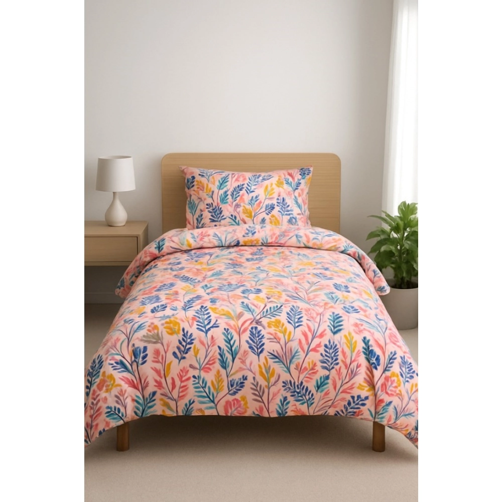 Generic multicolor microfiber floral printed single bedsheet with 1 pillow cover