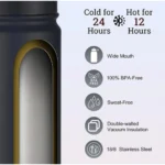 Generic 650 Ml Double Wall Insulated Stainless Steel Water Bottle With Screw Lid (Black) - Image 2