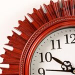 Wooden Look Round Wall Clock – Battery Operated Easy-to-Read Design for Home/Office - Closeup Embroidery by Nari Ha...