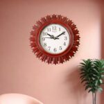 Wooden Look Round Wall Clock – Battery Operated Easy-to-Read Design for Home/Office - Fabric Detail by Nari Haat, I...