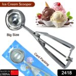 Stainless Steel Premium Quality Ice Cream Serving Spoon Scooper with Trigger Release - Image 2