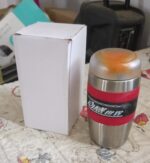 Steel Travel Mug / Tumbler / Cup, Double Walled With Rubber Grip 400ml. - Fabric Detail by Nari Haat, Indian ethnic w...