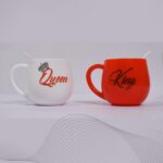 King & Queen Printed Couple Matching Coffee / Tea Plastic Coffee Mug (300ml Set of 2) - Fabric Detail by Nari Haat, I...