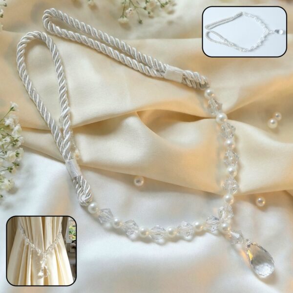 Luxury crystal and pearl beaded curtain tieback with twisted rope