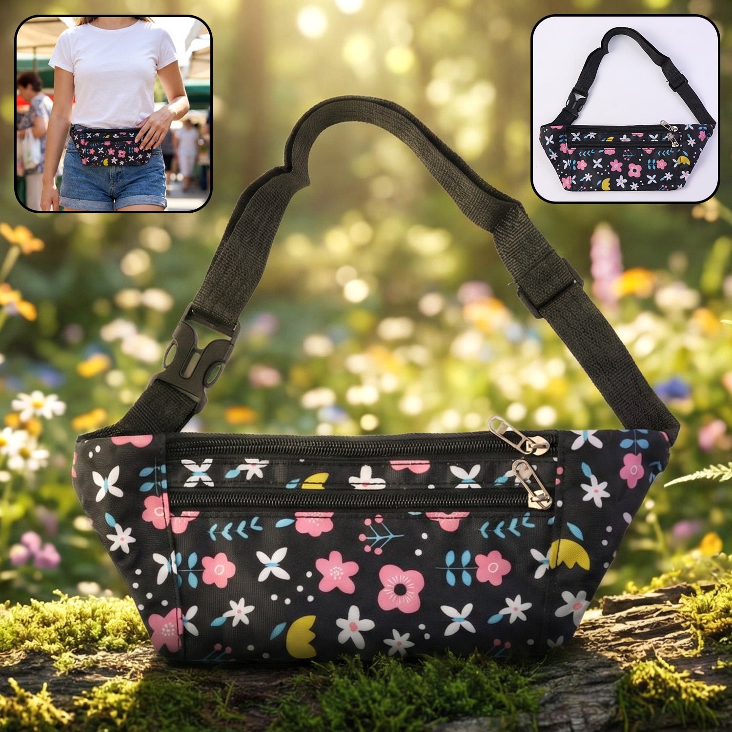 Floral Print Adjustable Waist Bag