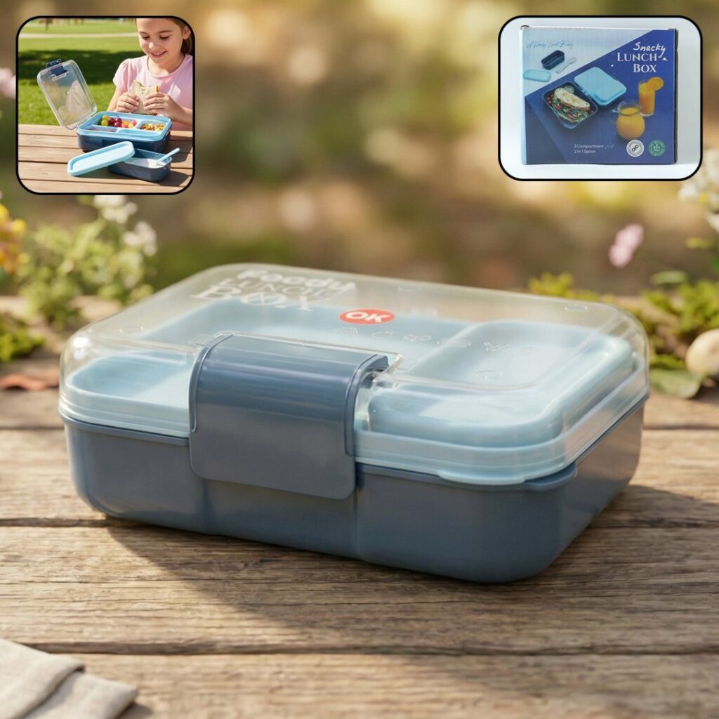 3 Compartment Snacky Lunch Box with Spoon