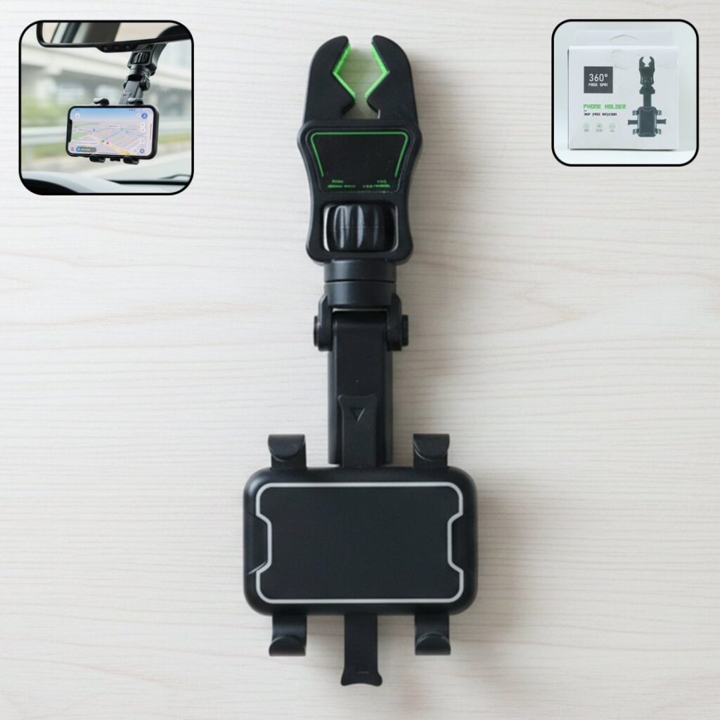 360 Degree Adjustable Rearview Mirror Phone Holder