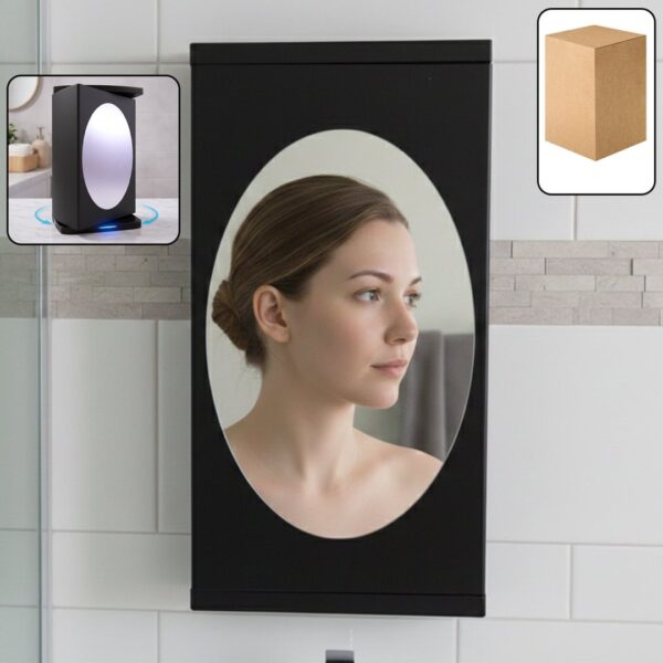 Wall Mounted Black Rotating Storage Cabinet Organizer (1 Pc, 22x42 Cm)