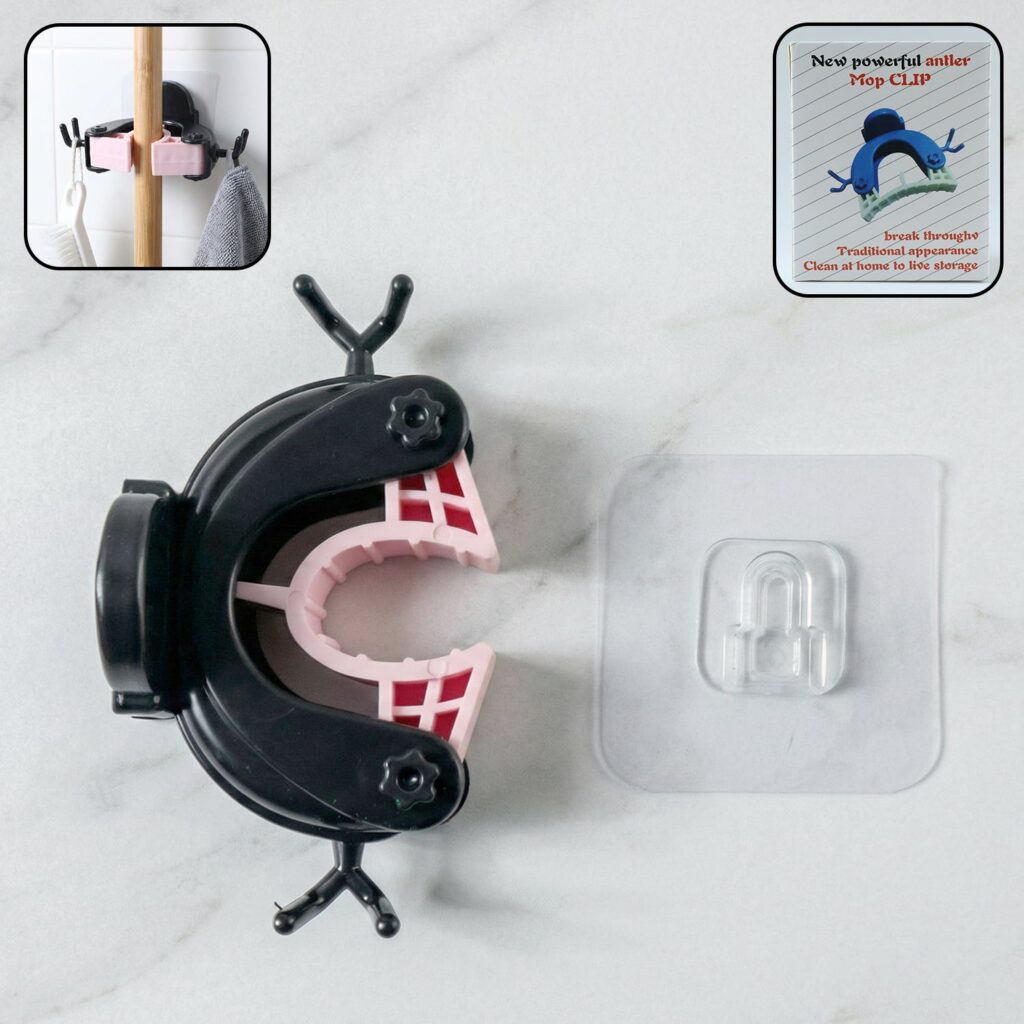 Antler style wall mounted mop and broom holder