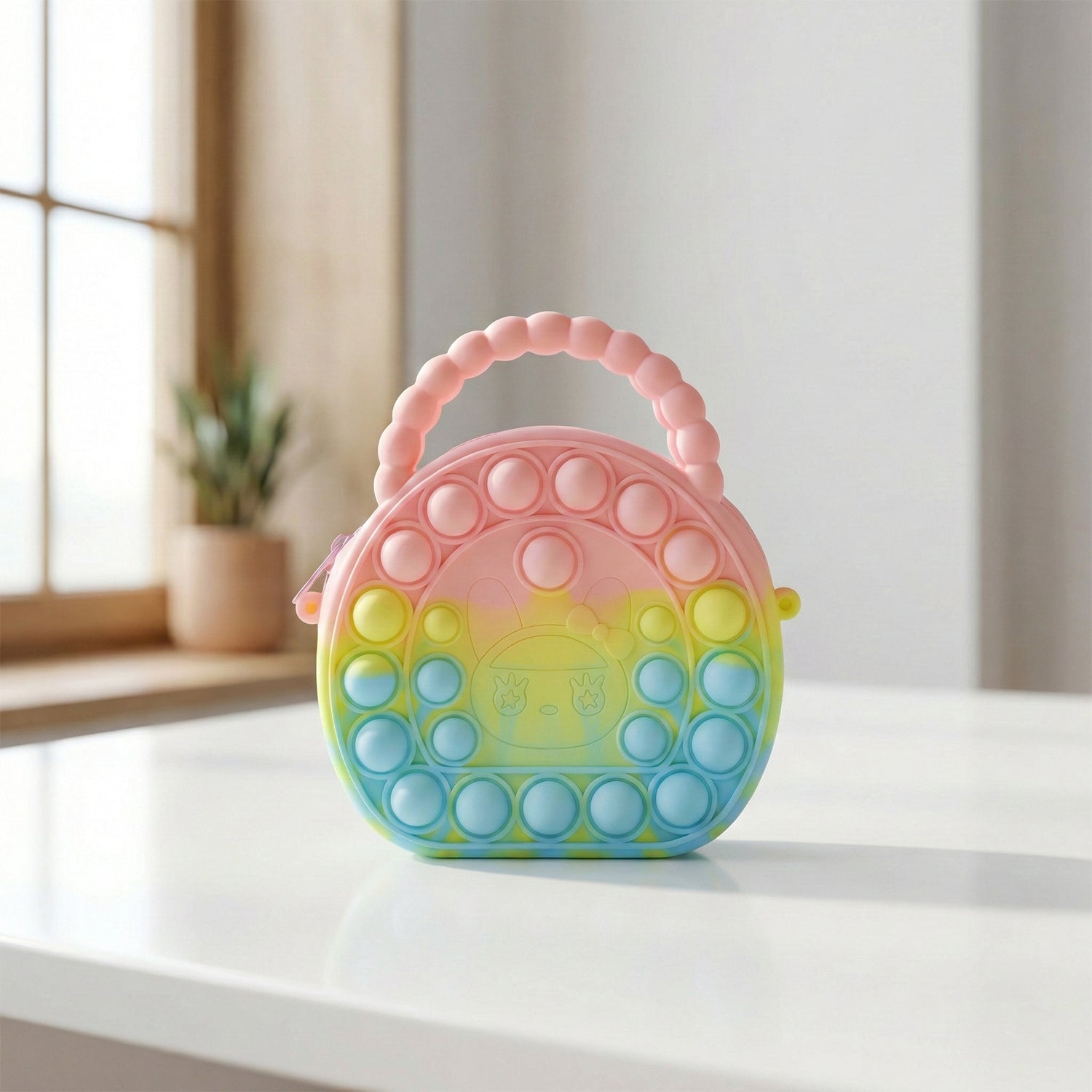 Rainbow round silicone Pop It coin purse with zipper