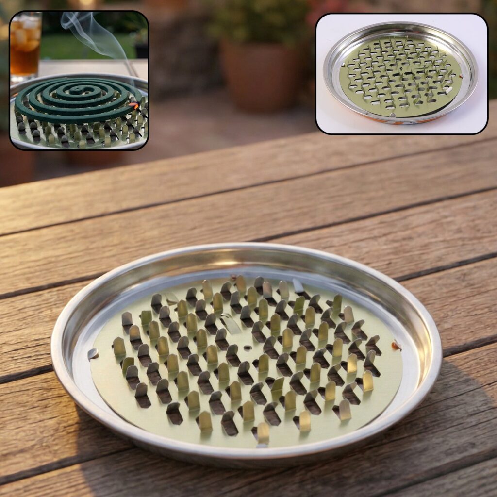 Round metal mosquito coil stand with ash tray