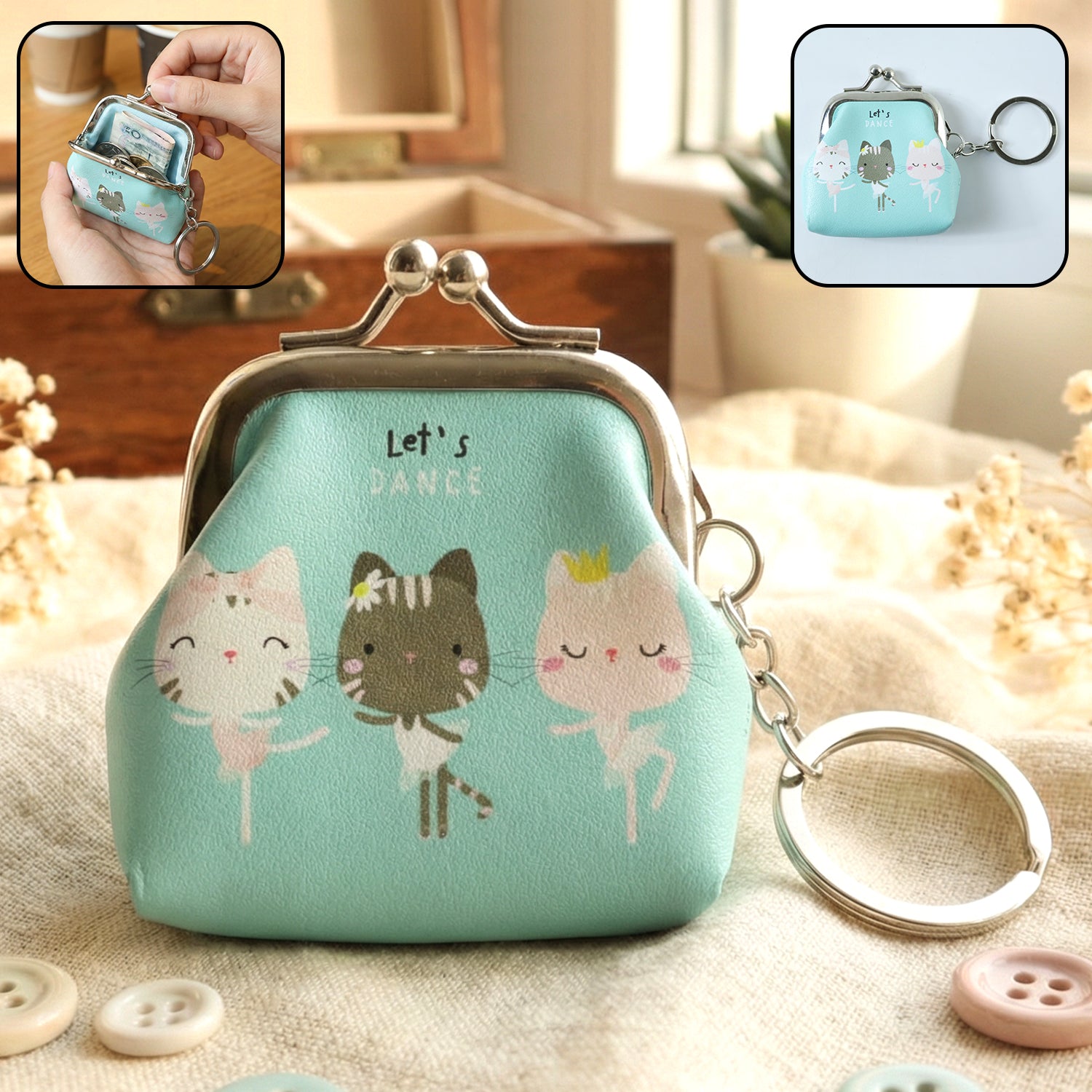 01_2ace693a-a47a-4ce9-98ba-2243b98fd6d1.jpg Cute Cartoon Cat Printed Mini Coin Purse Keychain (1 Pc) - Image 1
