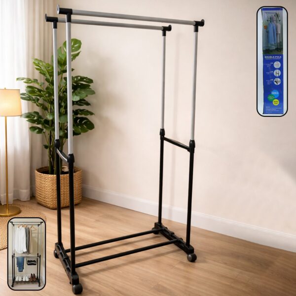 Double Pole Adjustable Garment Stand (1 Set)