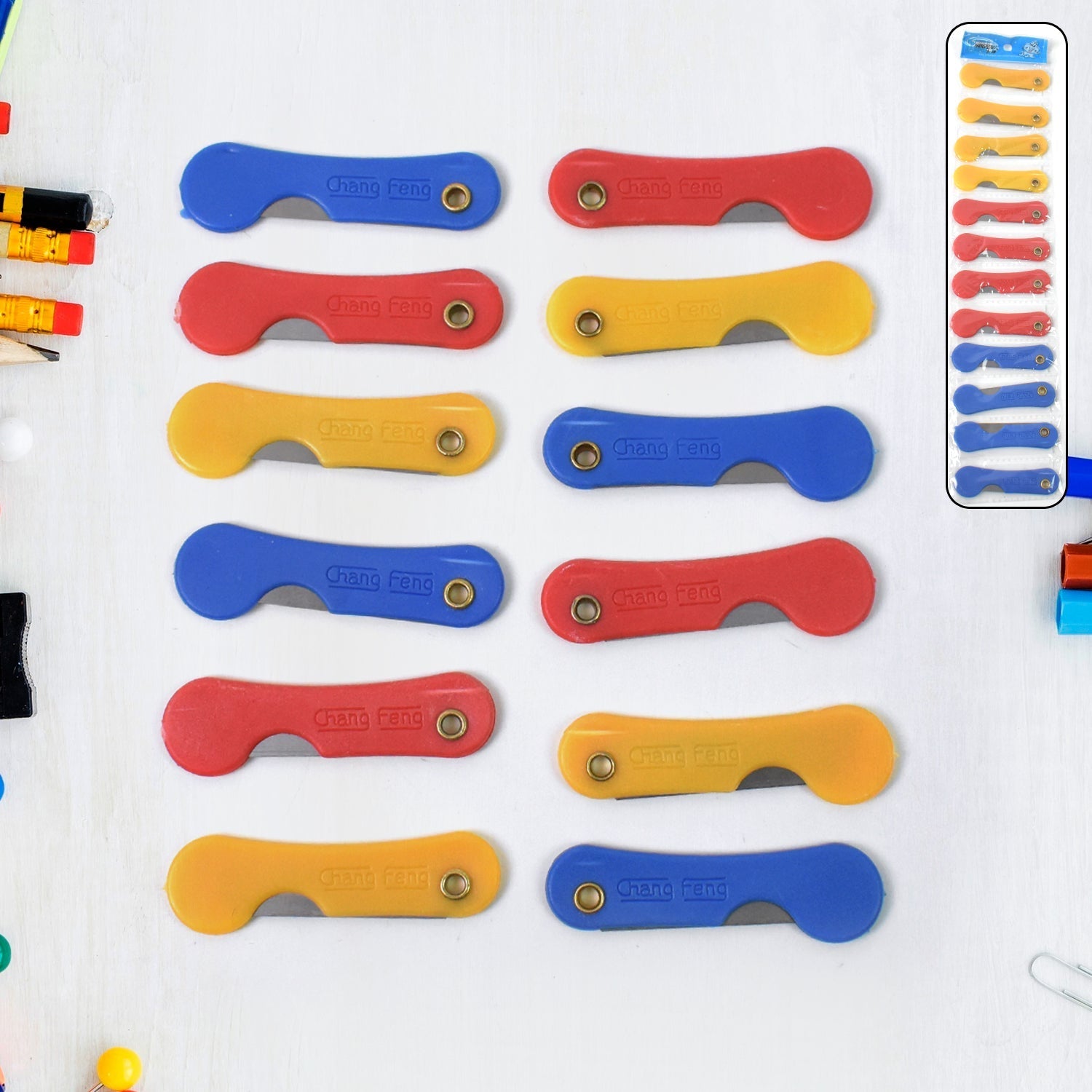 01_429458d2-3708-49c1-bff4-64ac71cb6b26.jpg Multicolour Mini Paper Cutter Knife Pencil Knife (Pack of 12) - Image 1