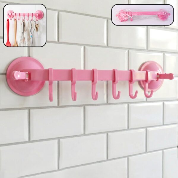 Multipurpose wall-mounted plastic hanging rack with 6 hooks