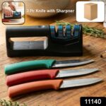 Multipurpose Kitchen Knife Set with Knife Sharpener (3 Pc Knife With Sharpener) - Image 2