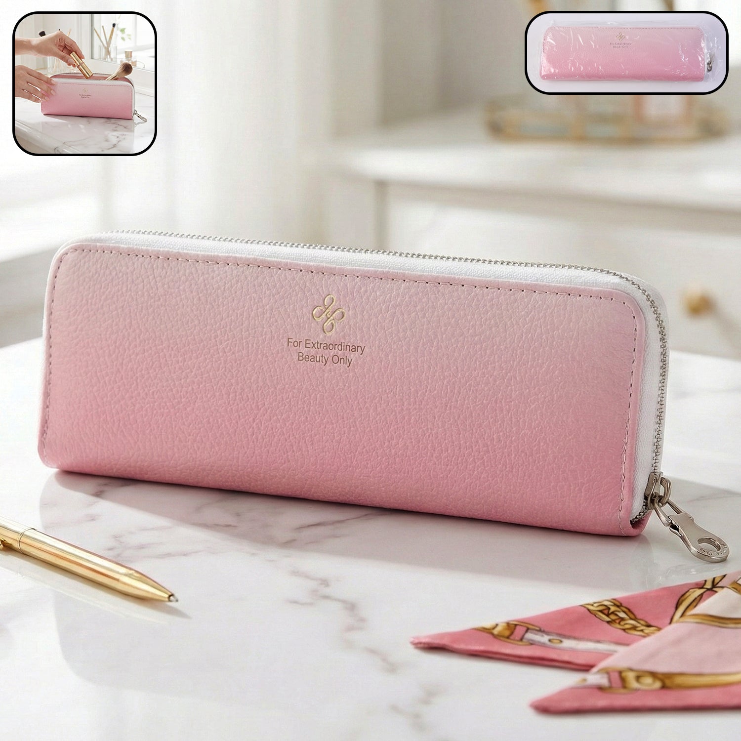 Premium Makeup Brush Storage Pouch with Zip Closure