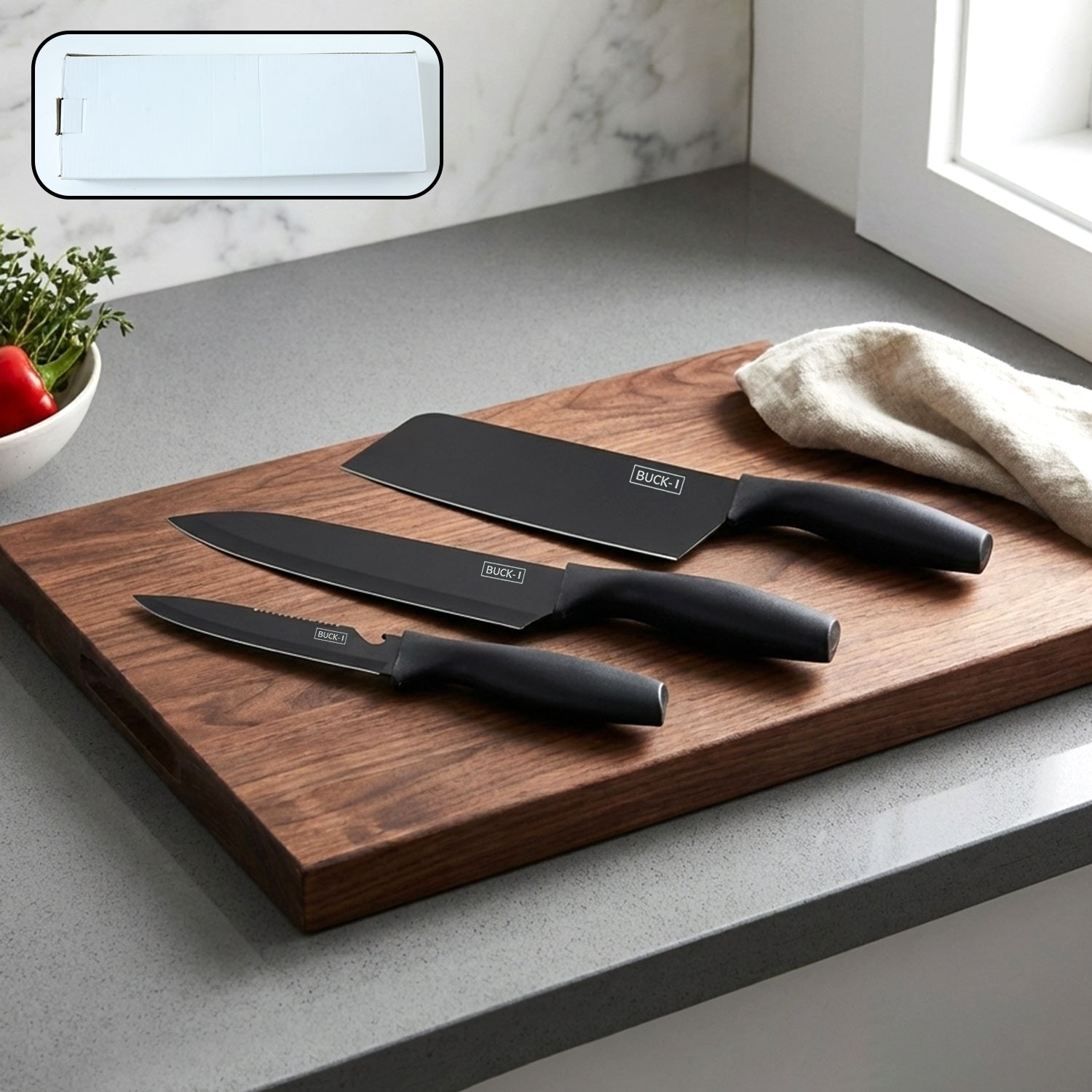 3-in-1 Professional Kitchen Knife Set with Chopping Board