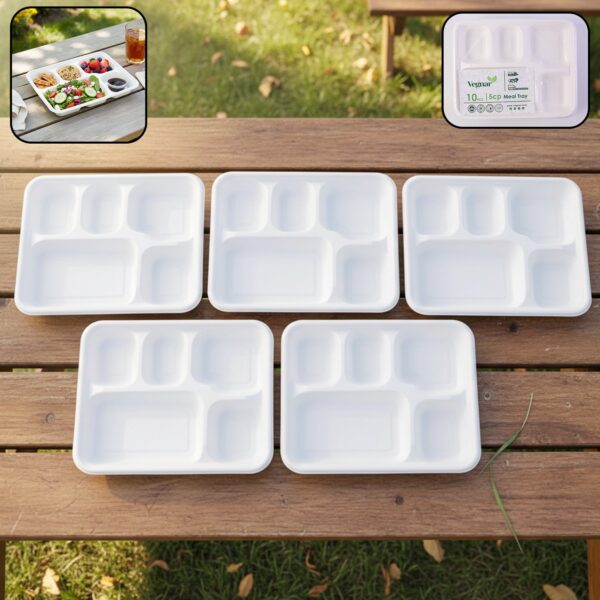 5-compartment compostable bagasse meal tray