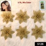 Glitter Flower Hair Clip Set (6 Pc Mix Color Set) - Image 2