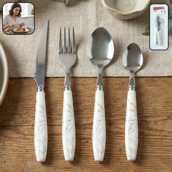 4 piece stainless steel cutlery set with marble design handles